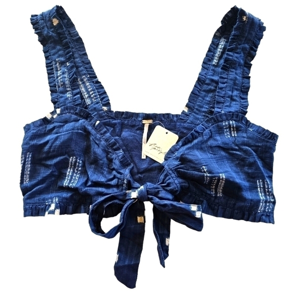 Free People Cropped Front Tie Halter Top Indigo Size Small - Picture 1 of 9